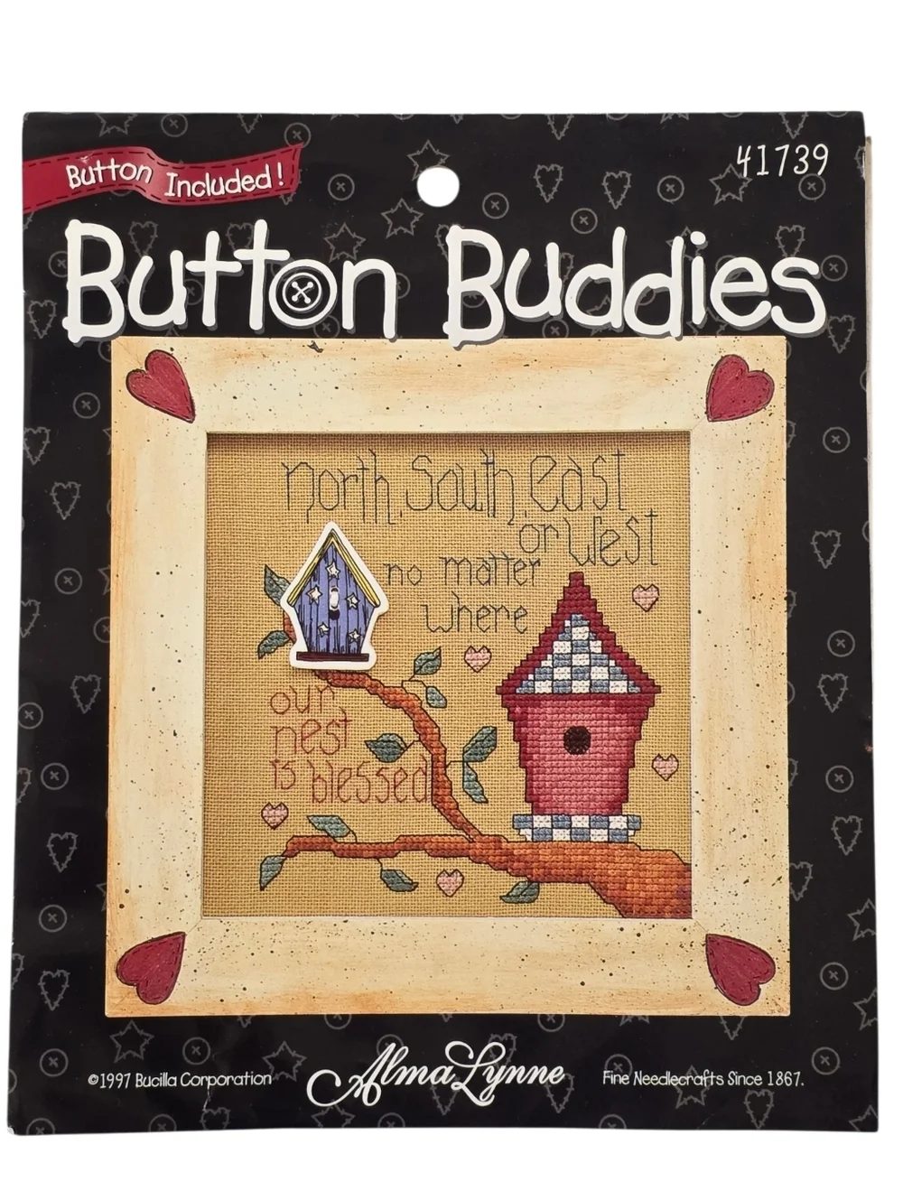Vintage Bucilla Button Buddies Cross Stitch Kit 1997 Birdhouse DIY Cottagecore